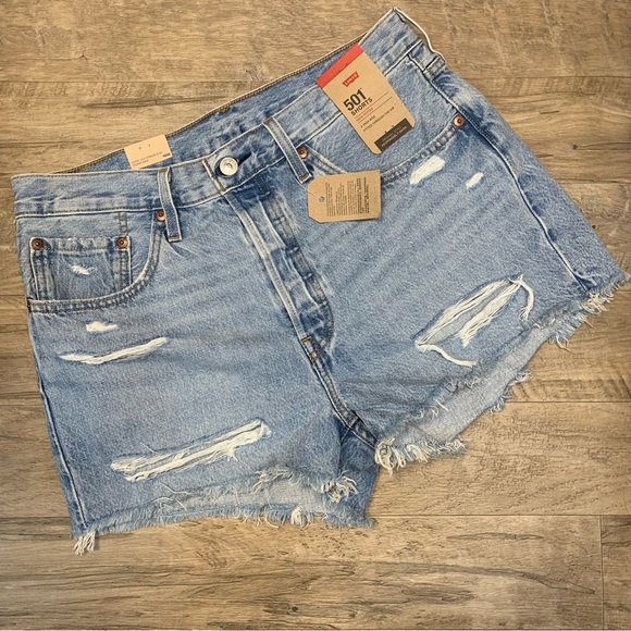 Levi's Pants - Levi’s 501 High Rise Distressed Button Fly Cut Off Denim Shorts
